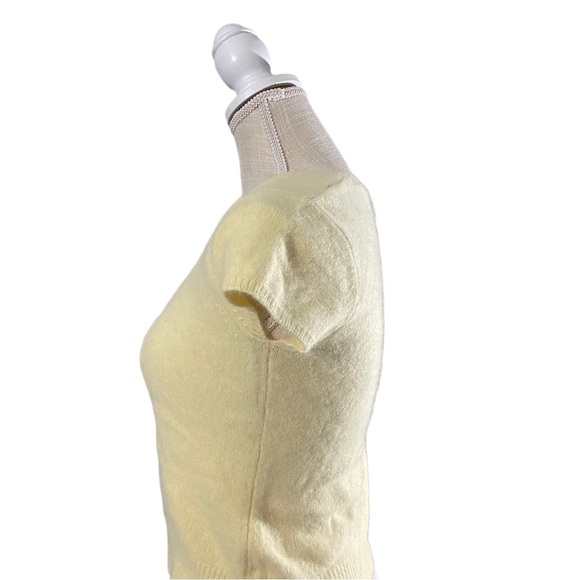 Moda International Women Yellow Lambs Wool Angora Short Sleeve Crop Sweater Sz M - Picture 4 of 11